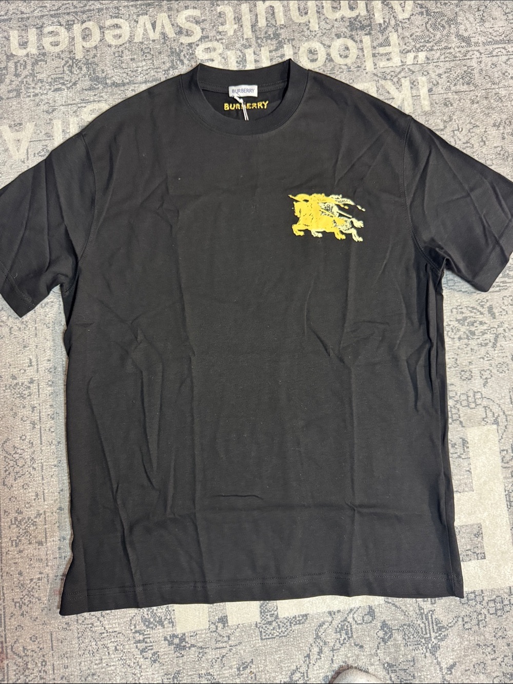 Burberry Black Short Sleeve Tee with Yellow Logo Patch